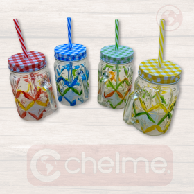VASO DE VIDRIO C/TAPA Y BOMBILLA